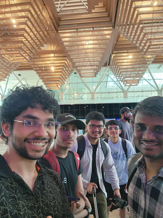 A group selfie of Mirza and friends at the airport