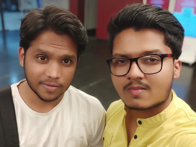 A selfie of Mirza and a friend in the T-Hub lobby