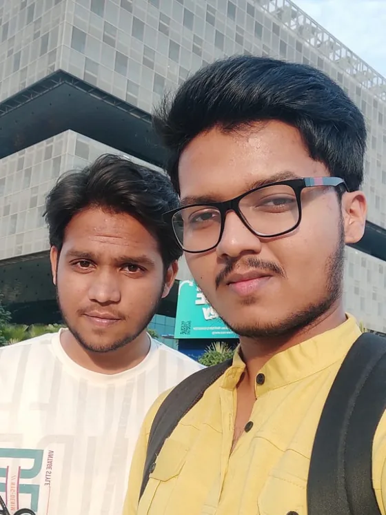 A selfie of Mirza and a friend in front of T-Hub